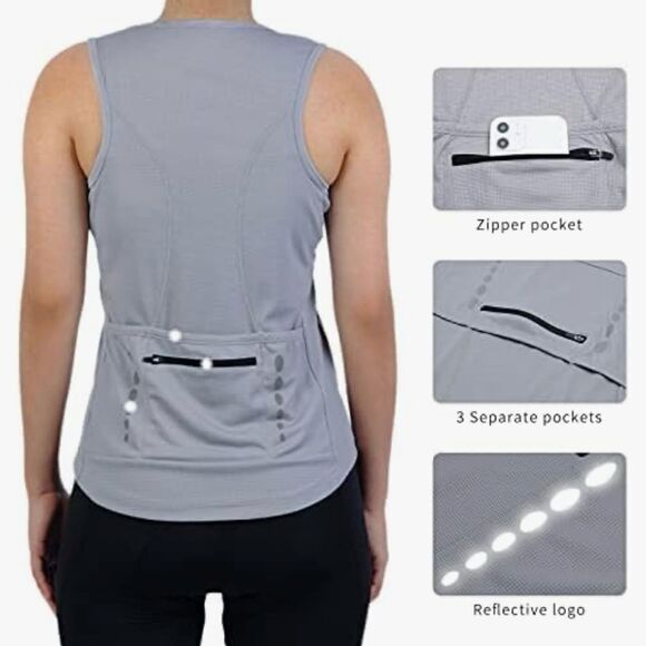 Beroy Racerback Cycling In-Outdoor Bike Tank Tops w/Pockets Grey M NWT - Picture 2 of 6